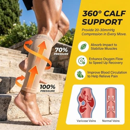 CAMBIVO Calf Compression Sleeves 2 Pairs, 20-30 mmHg, Footless Flight Socks — view 3