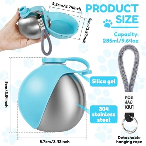 2 in 1 Portable Tumbler for Dogs, 285ml Stainless Steel Dog Water Bottle with Silicone Foldable Bowl and Attached Lanyard, Leak-Proof Pet Drink Dispenser for Walking, Park Visits, Hiking and Road Trip — view 2