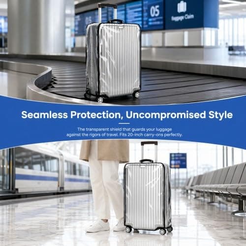Merzio Clear PVC Suitcase Cover Protectors Large 20 Inch Transparent Luggage Covers for Wheeled Suitcases Waterproof Reusable Travel Protector with Secure Hook and Loop Closure — view 4