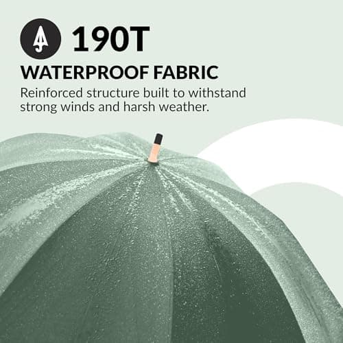 Jollybrolly Large Umbrella Mint Green| Wooden Walking Stick Umbrella, Crook Handle Large Canopy for Sun Protection Rainproof | Strongest Windproof Travel | Mens Umbrella Waterproof Long Stick — view 5
