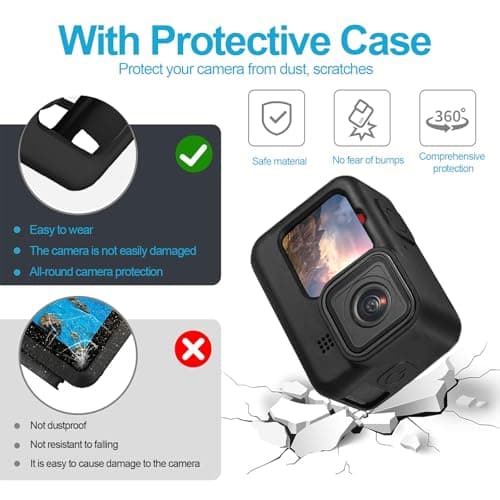 Accessories Kit for GoPro Hero 12/11/10/9, Silicone Sleeve Rubber Protective Case, Glass Screen Protectors, Battery Side Cover, Lens Caps, Lanyards, Full Protective Set for Go Pro Hero 12/11/10/9 — view 3