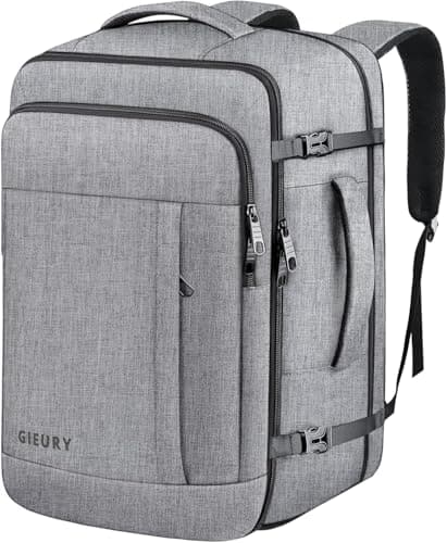 Carry On Backpack, Extra Large 40-50L Travel Backpack for Men & Women, Expandable Backpack For Airplanes, 17 Inch Laptop Backpack, Luggage Suitcase 40L Daypack Lightweight Business Weekender Bag, Grey