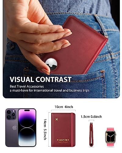 Stouchi Passport Holder Airtag Wallet UK Passport Cover with RFID Blocking Protector PU Leather Travel Wallet Organiser Document Holder for Men&Women Passport,Business Cards,Boarding Passe(Matt Red) — view 4