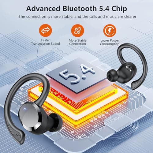 Wireless Earbuds Sport, New Bluetooth 5.4 Headphones with Earhooks, 68H Bluetooth Ear Buds with 4 ENC Noise Cancelling Mic, Earphones Dual LED Display, IP7 Waterproof Ear Buds for Sport/Gym/Running — view 3