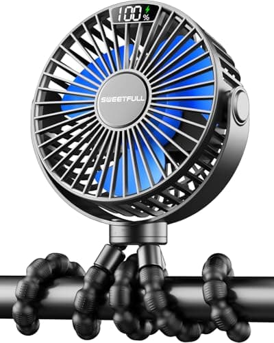 SWEETFULL Portable Pram Fan, LED Display, 4000mAh Battery Mini Stroller Fan