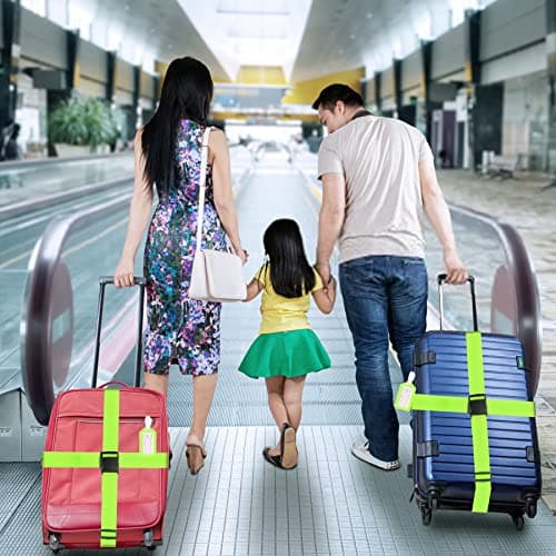 2PCS Luggage Straps and 2pcs Luggage Tags Adjustable Travel Luggage Belts Nylon Packaging Bag Buckle Belt Suitcase Straps for Suitcase, Bag, Boxes (Green) — view 5
