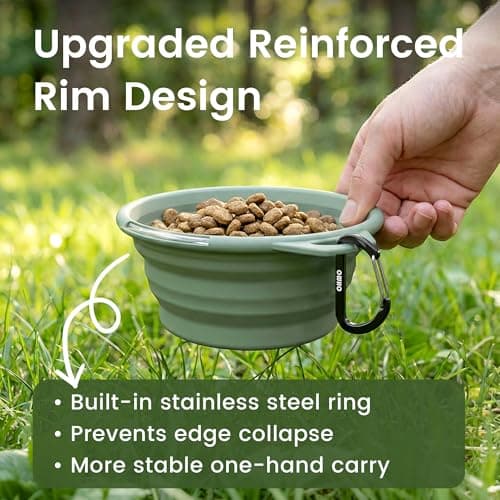 OHMO Collapsible Dog Bowl with Steel Ring, 400ml, 2pcs, Coral&Sage Green — view 3