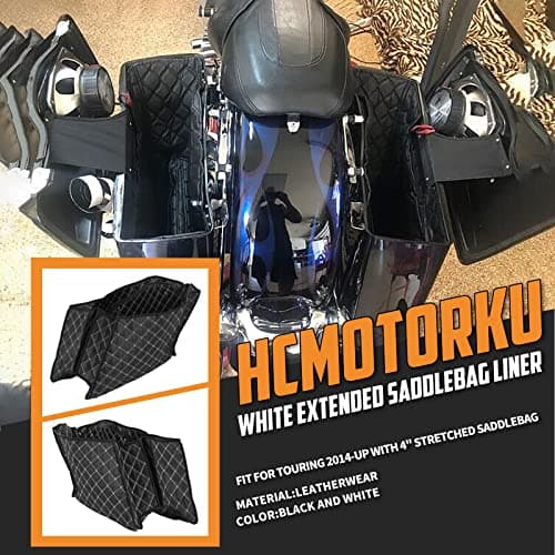 HCmotorku Motorcycle Saddlebag Liners 4" Extended Saddlebags Inserts Fits for Harley Touring Road King Road Glide Street Glide Electra Glide 2014-2023 White Thread — view 2