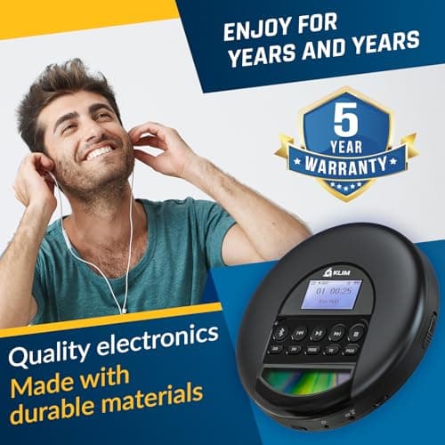 KLIM Nomad Portable CD Player with Long-Lasting Battery - with Headphones - Radio FM - Compatible MP3 CD Player Portable - 16GB TF Card - Radio FM Bluetooth - Ideal for Cars - Black — view 6