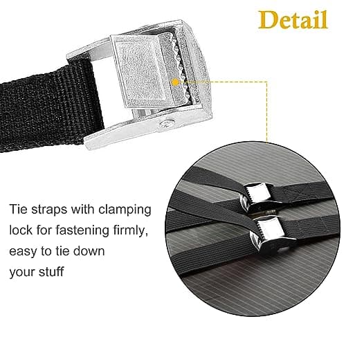 2PCS Cam Buckle Lashing Straps, 2CMX1M, 2CMX1.5M Metal Cam Buckle Tie Down Straps Fastening Straps Ratchet Tensioning Belts Roof Rack Straps for Luggage Motorcycle Bicycles Packing — view 3