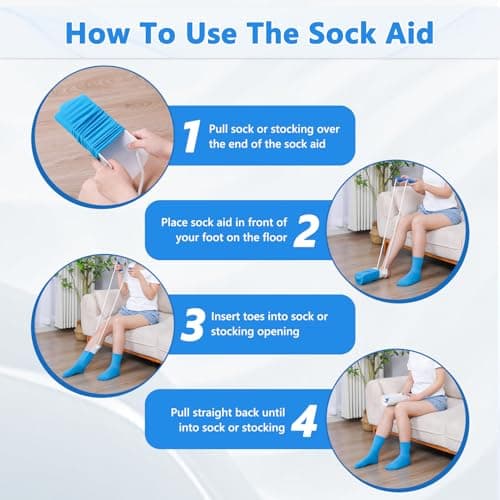 Fanwer Sock Assist &Dressing Pole – Easy to Use Sock Helper with Foam Handles, Improved Design vs. Three-Finger Stocking Slider – Assist for Elderly, Disabled, Pregnant & Diabetics（White） — view 6