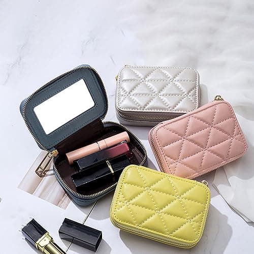 VICASKY Portable Cosmetic Bag for Women Simple Design Drawstring Closure for Travel Makeup Lipstick Bag and Small Items Storage Made of Genuine Leather Lightweight — view 4