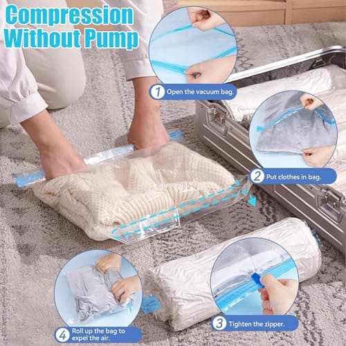 Vacuum Bags for Travel – 10PCS Hand-Roll Compression Storage Bags, 40x60cm, Durable and Reusable, Space-Saving, No Pump Required, Ideal for Clothes, Blankets, and Travel Storage — view 4