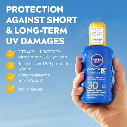 NIVEA SUN Protect & Moisture Sun Spray SPF 30 (200 ml), Moisturising Suncream Spray with SPF 30, Advanced Sunscreen Providing Immediate UVA + UVB Protection, Fast-Absorbing No White Cast Formula — view 2