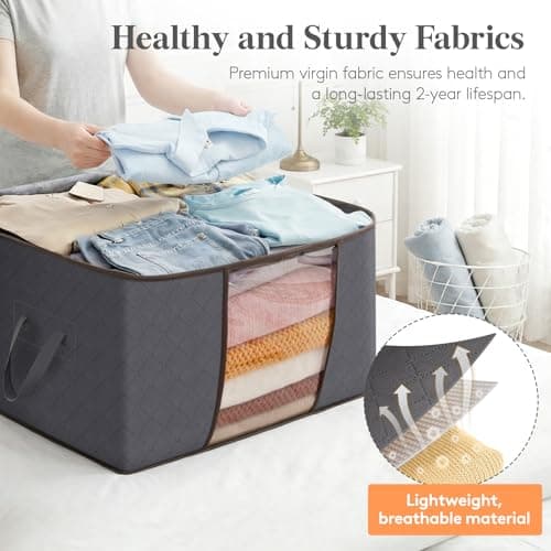 Lifewit 60L Clothes Storage Bags, Foldable Storage Box Moving Bags Wardrobe Storage Organiser Packing Boxes for Moving House with Clear Window for Clothing Bedding Blankets, Grey, 6 Pack — view 5