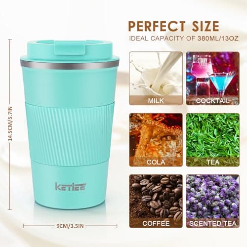 KETIEE Travel Mug Insulated Coffee Cup Stainless Steel 380ml with Leakproof Lid, Double Walled Coffee Travel Mug, Reusable Coffee Cups Travel, Coffee Mug for Hot Cold Drinks, T-Blue — view 6
