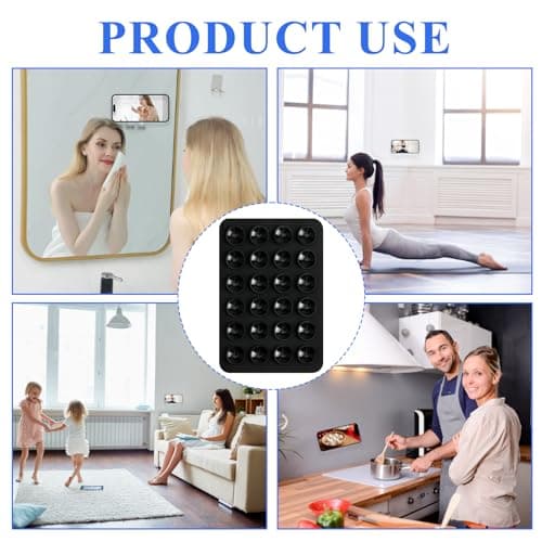 3Pcs Silicone Suction Cup Phones Holder Double Sided 24 Suction Holder Back of Phone Multifunctional Sticky, Anti-Slip for Mirror Glass Car Selfies Videos Compatibility for Most Smartphones (Black) — view 4