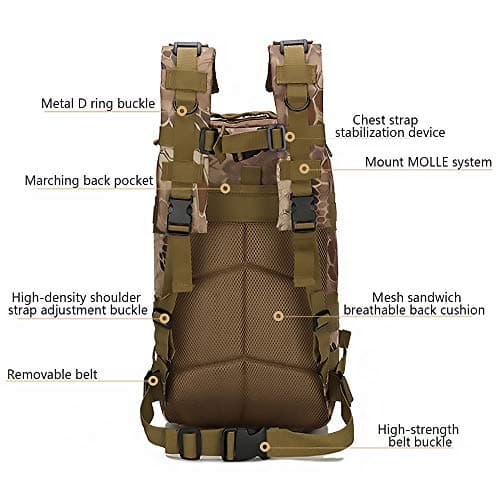 ATopoler Tactical Backpack 30L Hiking Backpack Outdoor Sport Hiking Trekking Camping Travel Backpack Combat Rucksack Sturdy Durable for Hiking Cycling 43x 20x 24cm (Light camouflage) — view 2
