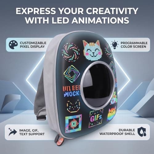 AMONIDA LED Backpack with Programmable Color Screen, Water Proof Hard Shell — view 4