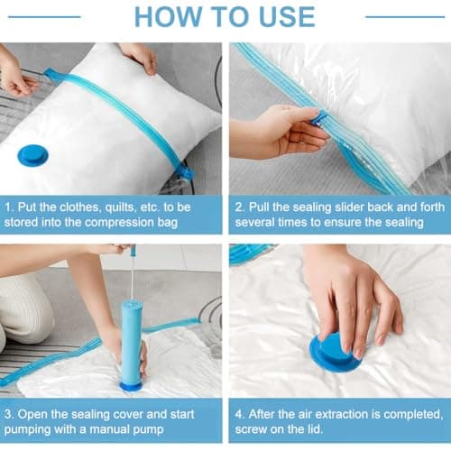 Compression Bags with Pump, Vacuum Storage Bag, 40 x 60 cm Travel Compression Bags, Reusable Vacuum Bags, Small Adhesive Labels, Pack of 4(Label colour is randomly assigned) — view 6