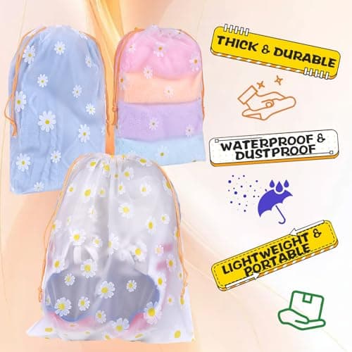 21 Pcs Travel Shoe Bags for Packing, Clear Drawstring Travel Bags Daisy — view 3