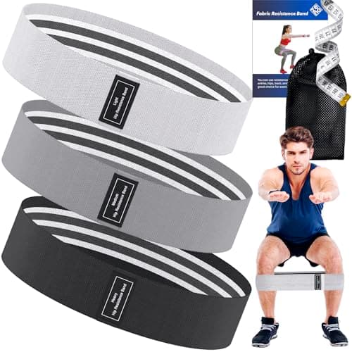 Wide Fabric Resistance Bands for Working Out - 3 Strength Level Non-Slip Exercise Booty Bands for Women & Men - Comes with a Bag and Tape Measure - For Gym, Yoga, Pilates