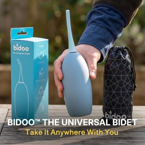 BIDOO Universal Portable Bidet Bottle with Soft Silicone Nozzle, Leak-Proof Cap & Nylon Pouch – Compact Reusable Hygiene Hand Bidet for Travel, Elder Ease, New Moms & Pre/Post-Intimacy - Aqua — view 3