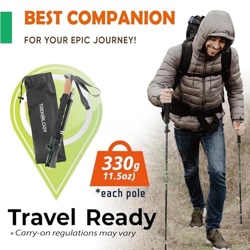 TREKOLOGY Trekking Poles – Collapsible Hiking Poles with Cork Handle - Ultralight Folding Walking Poles for Women & Men, Lightweight Aluminum Hiking Sticks & Walking Sticks (Black with Green) — view 6