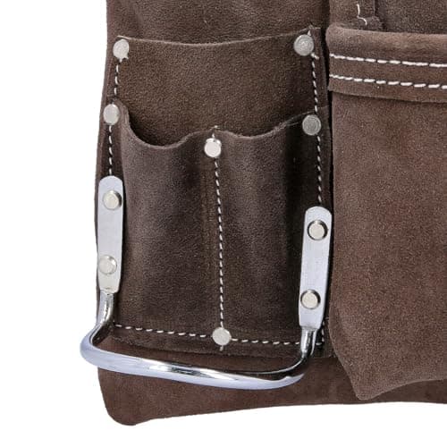 TOUGH MASTER Tool Belt Pouch, 3 Multi Pockets Suede Leather Nail Work, DIY Organiser for Builders, Carpenters, Gardeners, Electricians, Brown, 25 X 29cm, TM-318SP (With 1.4 M Leather Belt) — view 6