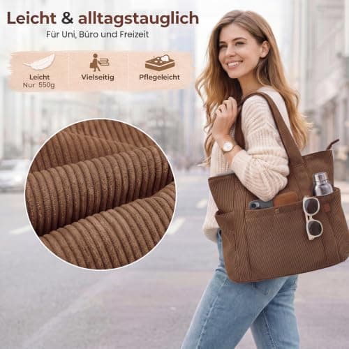 Captain Blues Tote Bag for Women with Zip, Large Capacity Work Bag with Compartments & Pockets, Soft Cotton Lining, Beach Bag for College, Teacher, Uni, School, Travel, Shopping (Brownish) — view 6