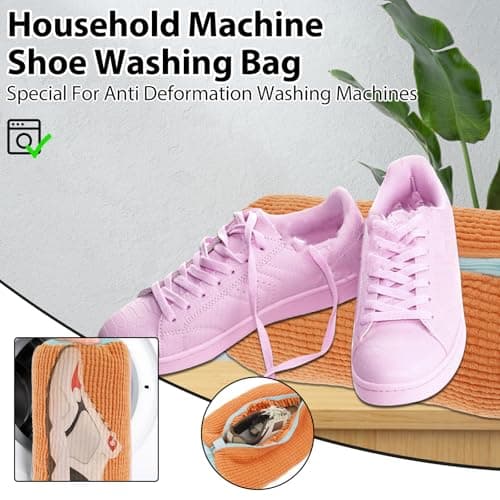2Pcs Shoe Washing Machine Bag, Shoe Cleaning Bag with Zipper & Hook, Reusable Shoe Laundry Bag, Trainer Washing Machine Bag for Sneakers Canvas Tennis Running Shoes 39x19cm(Orange) — view 3