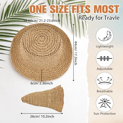 AYPOW Womens Sun Straw Hat Foldable Bucket Hats Summer UV Protection Beach Hat Comfortable Ladies Breathable Sun Visor for Outdoor Travel Camping Khaki — view 4
