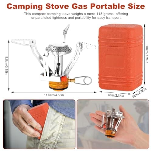 Camping Stove Gas Portable, All-in-One Backpacking Stove, Foldable Camping Gas Burner, Piezo Lgnition Pocket Rocket, Stable Outdoor Cooker Fishing Stoves, Lightweight Camp Essentials for Adventure — view 2