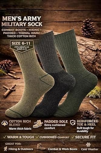 Men’s Army Military Thermal Socks – Moisture-Wicking Athletic Crew Socks with Fully Cushioned Sole for Boots, Walking & Hiking (3, Green) — view 5