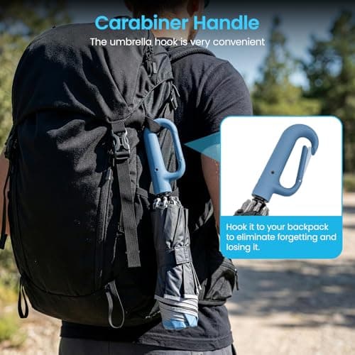 M.J COMFY-LIFE Compact Reverse Folding Umbrella with Ergonomic Carabiner Handle – Travel Umbrella Windproof & Waterproof, Auto Open/Close, Strong 10-Rib Frame, Portable Folding Umbrella (Blue) — view 2