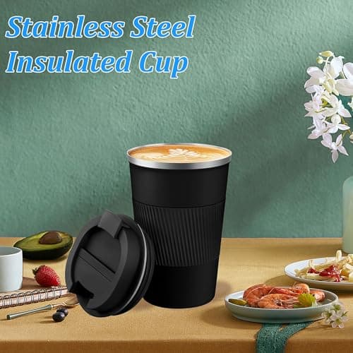 ASMIZ 4 Pack Travel Coffee Cups, 380ml Reusable Stainless Steel Travel Mugs Bulk, Thermal Insulated Vacuum Double Wall Coffee Tumbler for Hot Coffee Tea and Cold Drinks — view 4