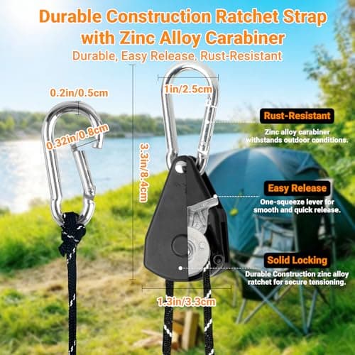 KOKKOYA 4.6m Rope Ratchet Tie Downs Paracord Strap Camping Tensioner 1/8 in — view 6