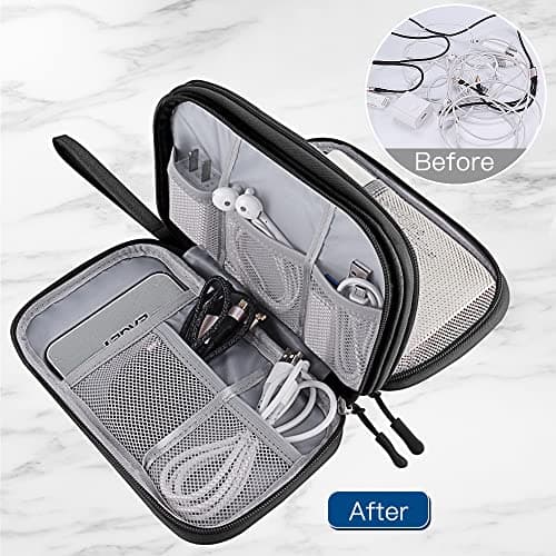 Portable Cable Organiser Bag Travel Organiser Double-Layer Cable Organiser Bag All-in-One Electronics Case for Tech Accessories, Charger, Power Bank, Earphone, Holiday Essentials for Men Women - Black — view 2
