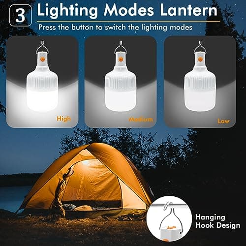 BoloShine 2 Pcs Camping Light, LED USB Rechargeable Camping Lantern Battery Powered Outdoor Tent Lamp with Hanging Hook, Dimmable 3 Modes Portable Light Bulb for Emergency Camping Patio Garden Gazebo — view 5
