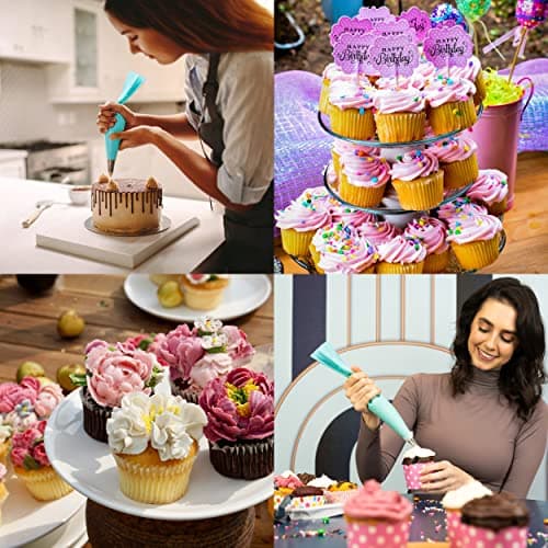 Silicone Piping Bags, 8 pcs Stainless Steel Nozzles Set with Coupler, 30cmx17cm-1 Reusable Icing Piping Bag with Cleaning Brush for Decorating Cakes, Pastries & Cupcakes (Pack of 11) — view 5