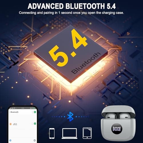 Wireless Earbuds, Bluetooth 5.4 Headphones in Ear with 4 ENC Noise Cancelling Mic, Bluetooth Earbuds 40H Playtime, HiFi Stereo Deep Bass Wireless Earphones IP7 Waterproof, USB-C Fast Charge Light Grey — view 4
