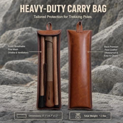 FOREST PILOT Trekking Poles- 1-pc Pack - Adjustable Hiking or Walking Stick –Strong, Natural Beech wood - Quick Adjust Flip-Lock - Beech wood Grip, Leather Strap (Brown) — view 5