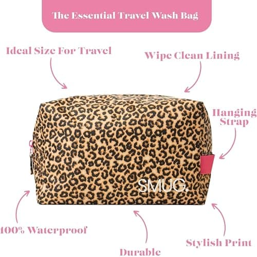 SMUG Wash Bag | Waterproof Travel Toiletry Bags for Travelling, Gym, Shower, Shaving, Toiletries, Cosmetics & Makeup Bag | Large Washbag for Men & Women | Stylish, Spacious & Easy to Clean | Leopard — view 4
