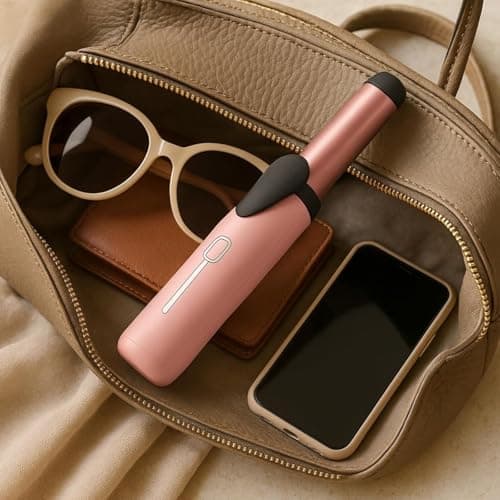 Mini Cordless Curling Wand - Rechargeable Travel Curling Iron with 3 Temperature Levels, Fast Heating & Ceramic Coating Perfect for Short & Medium Hair (Pink) — view 6