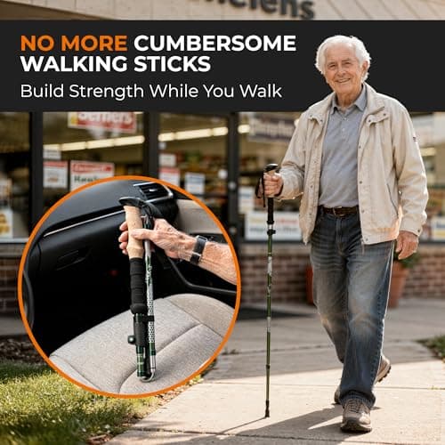 Trekology Trek-Z Collapsible Hiking & Trekking Poles - Balance Support for Seniors, Women, and Men, 2pc Per Set (Trek-Z Green, 100-120cm for Height: 4’11 to 5’10”) — view 6