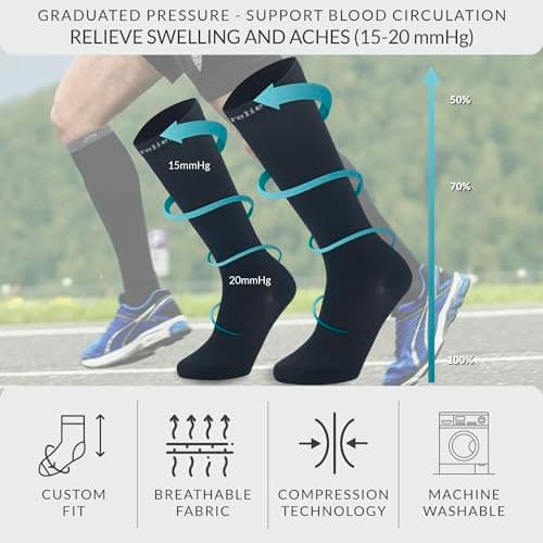 360 RELIEF Flight Compression Socks for Kids, Supports Circulation, Travel, Varicose Veins, S/M, Black + Laundry Bag — view 2