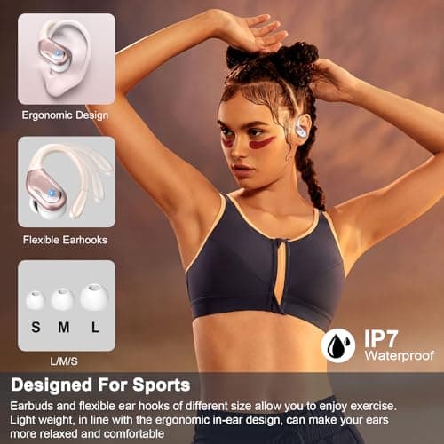 Wireless Earbuds, Ltinist Bluetooth 5.3 Headphones, Wireless Earphones 75H Playtime and HiFi Stereo Sound with Mic, Dual LED Display, IP7 Waterproof in Ear EarHooks, USB-C, Headsets for Sport, Running — view 4