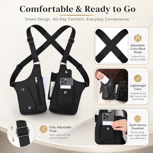 Double Shoulder Armpit Underarm Satchel Bag Men's Leather Unisex Underarm Bag Hidden Adjustable Anti-Theft Double Straps Wallet Crossbody Multi-Pocket Women for Travel Camping Hiking Daily Commute — view 4