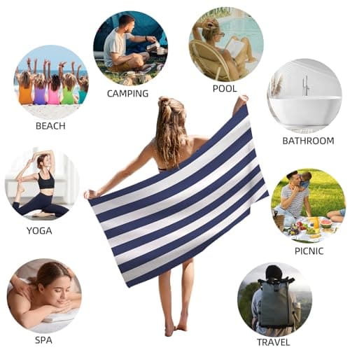 CNMTCCO Large Beach Towel for Adults with Bag - Quick Dry Microfibre - 100% Recycled Towel - Sand Free, Lightweight, Compact (160x90cm, 63x35in) (Blue) — view 6