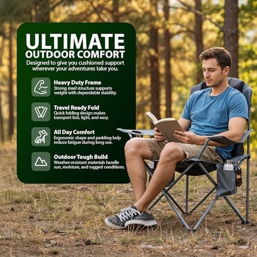 ZENO Camping Chair 2PCS | Folding Camping Chairs for Adults with Padded Backrest, Cup Holder and Side Storage Pocket | Heavy Duty Portable Chair with Strong Steel Frame for Camping, Festivals, Outdoor — view 6